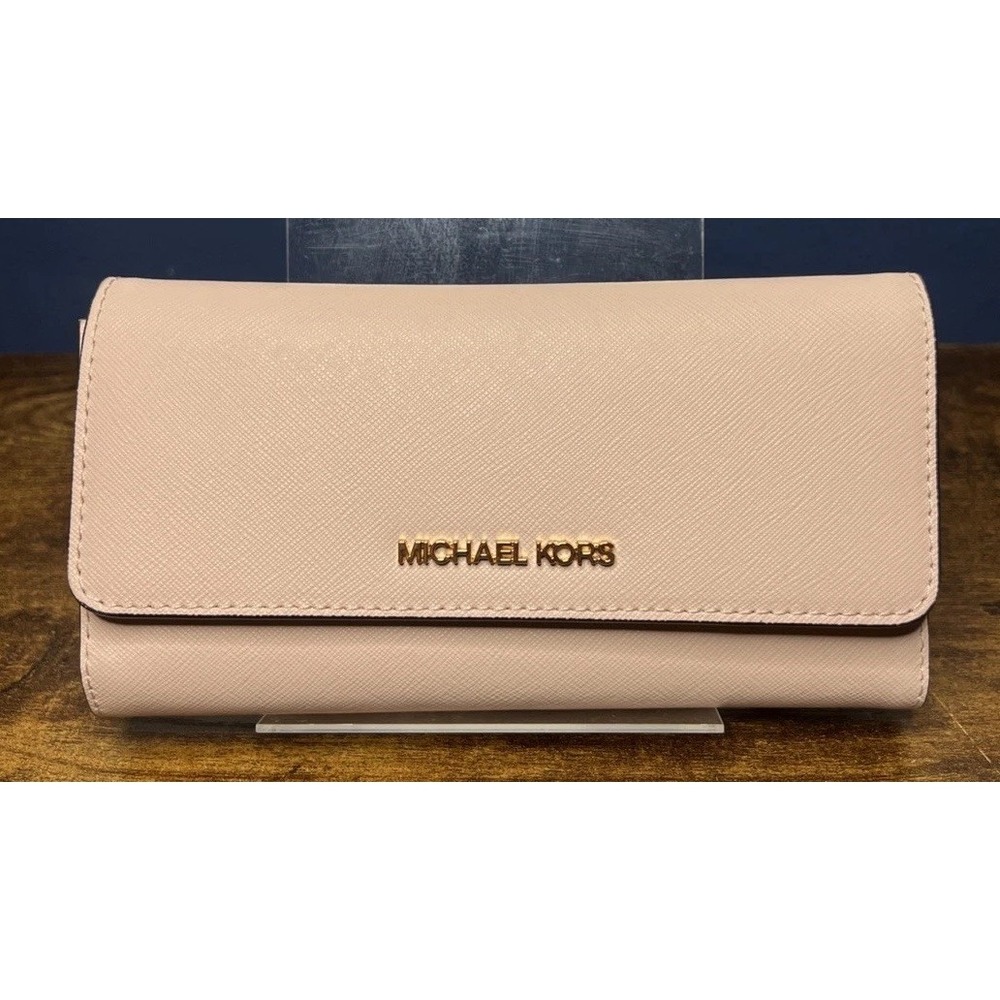 Michael Kors Women Jet Set Travel Large Trifold Wallet Clutch in Powder Blush